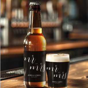 Elegant Black and White Wedding Theme Beer Bottle Label
