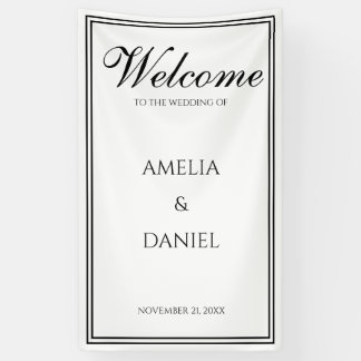 Elegant Black and White Wedding Welcome Banner
