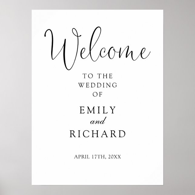 Elegant Black And White Wedding Welcome Sign (Front)