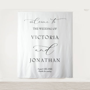 Elegant Black and White Wedding Welcome Sign Tapestry