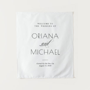 Elegant Black and White Wedding Welcome Sign  Tapestry