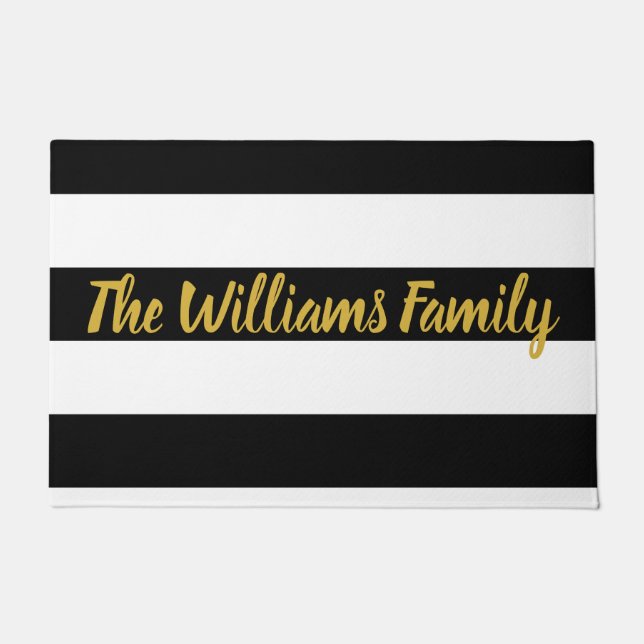 Elegant Black and White with Faux Gold Script Doormat (Front)