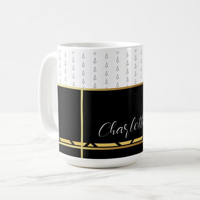 Elegant Black and White With Gold Coffee Mug (Front Left)