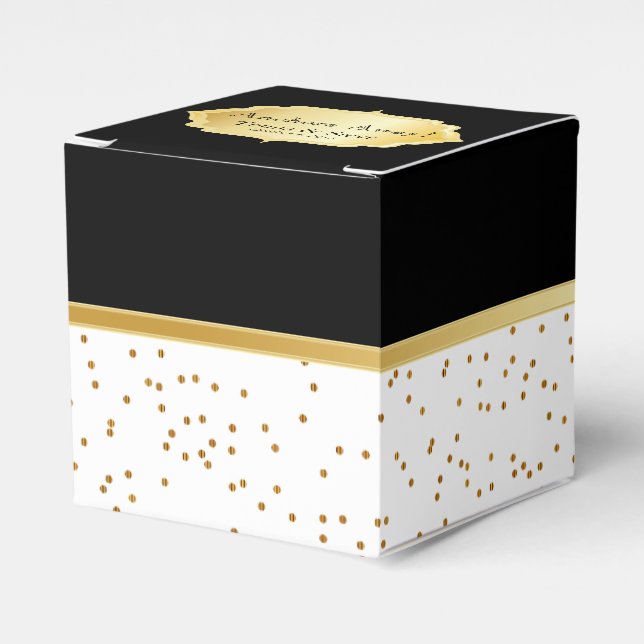 Elegant Black and White with Gold Confetti Dots Favor Box (Front Side)