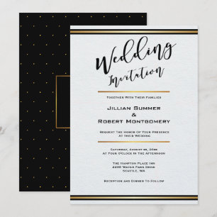 Elegant Black and White With Gold Wedding Invitation