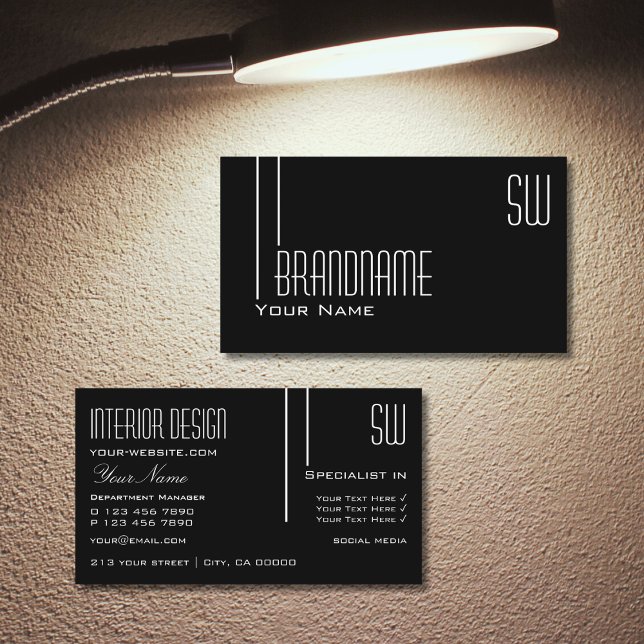 Elegant Black and White with Initials Professional Business Card (Creator Uploaded)