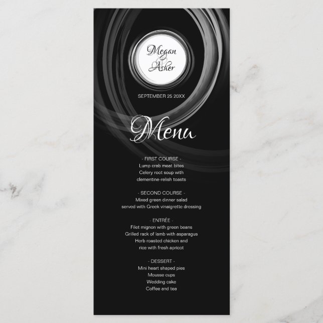 Elegant Black and White with Silver Ring Menu (Front)