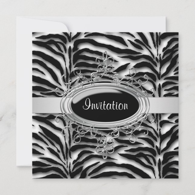 Elegant Black and White Zebra Party Invitation (Front)