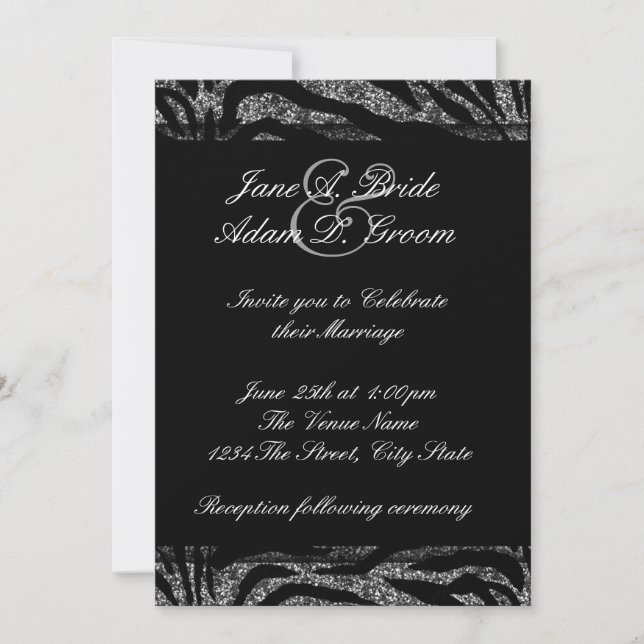 Elegant Black and White Zebra Wedding Invitation (Front)