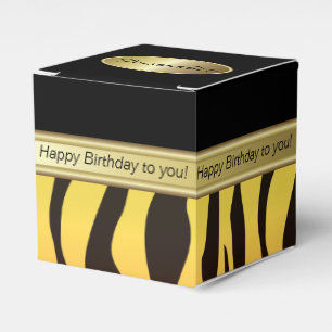 Elegant Black and Yellow Orange Zebra Birthday Favor Box