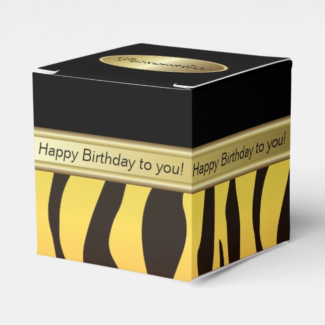 Elegant Black and Yellow Orange Zebra | Birthday Favor Box (Front Side)