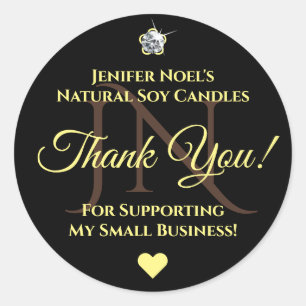 Elegant Black and Yellow Thank You Rhinestone Glam Classic Round Sticker