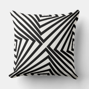 Elegant Black Angular Pattern White Throw Pillow