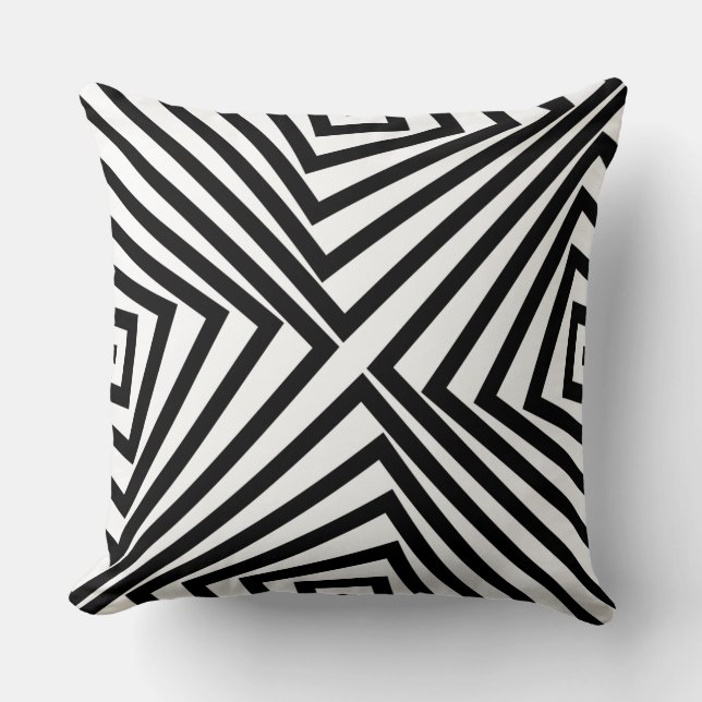 Elegant Black Angular Pattern White Throw Pillow (Front)
