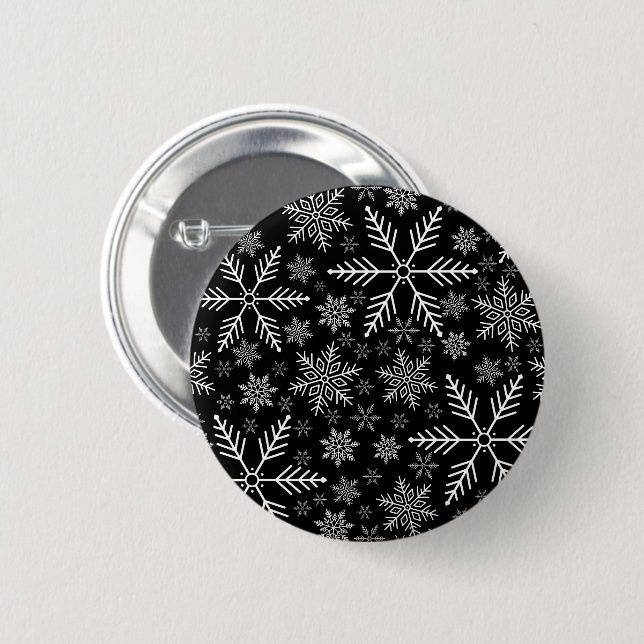 Elegant Black Aqua White Winter Snowflake  2 Inch Round Button (Front & Back)