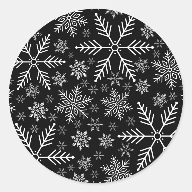 Elegant Black Aqua White Winter Snowflake  Classic Round Sticker (Front)