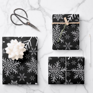 Elegant Black Aqua White Winter Snowflake  Wrapping Paper Sheet