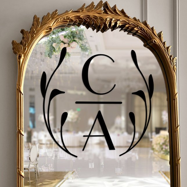 Elegant Black Art Deco Monogram Wreath Wedding Window Cling (Elegant Black Art Deco Monogram Wreath Wedding Window Cling)