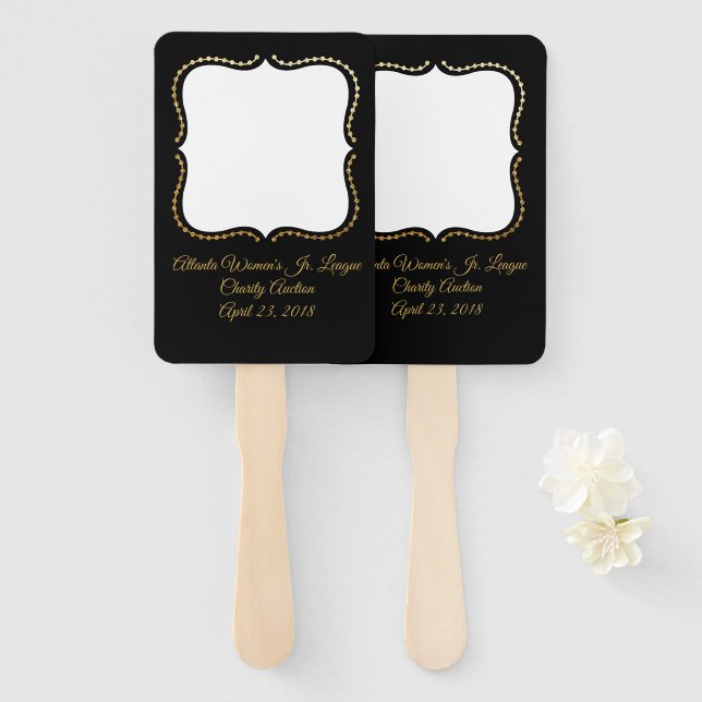 Elegant Black Auction Paddle Hand Fan (Front and Back)