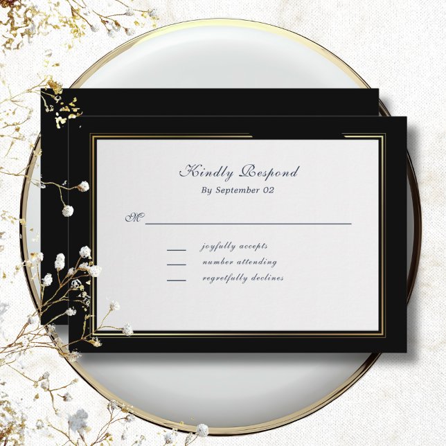 Elegant Black Background Gold Frame RSVP (Creator Uploaded)