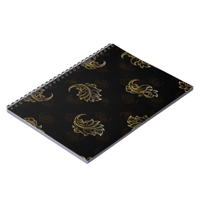 Elegant black background with intricate gold leaf  notebook (Left Side)