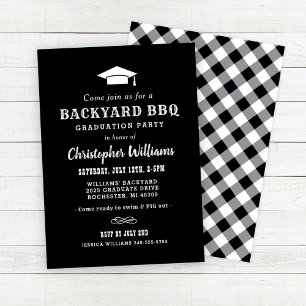 Elegant Black Backyard BBQ Graduation Party Invitation