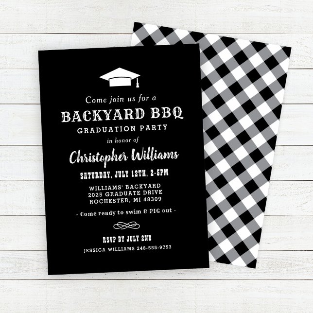 Elegant Black Backyard BBQ Graduation Party Invitation (Creator Uploaded)