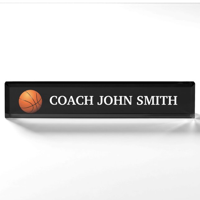 Elegant Black Basketball Coach Nameplate (Front)