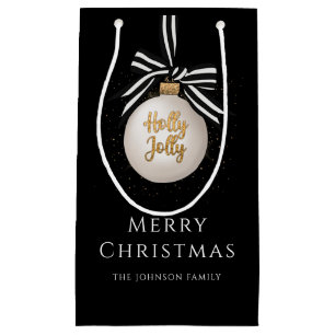 Elegant Black Bauble Merry Christmas Small Gift Bag