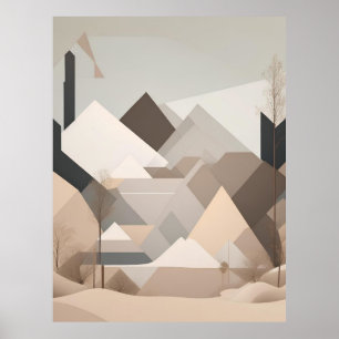 Elegant Black Beige Abstract Landscape Poster