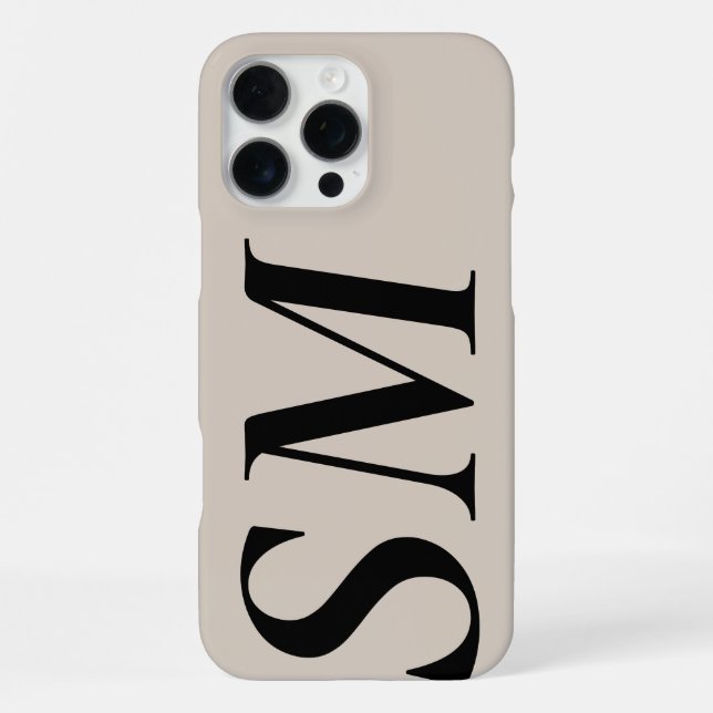 Elegant Black Beige Bold Initial Monogram iPhone Case (Back)
