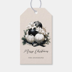 Elegant black beige ivory Christmas ornament Gift Tags