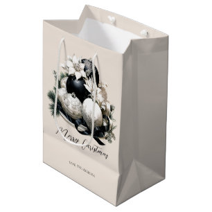 Elegant black beige ivory Christmas ornament Medium Gift Bag