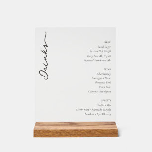 ** Elegant Black Beverage Listing Acrylic Sign