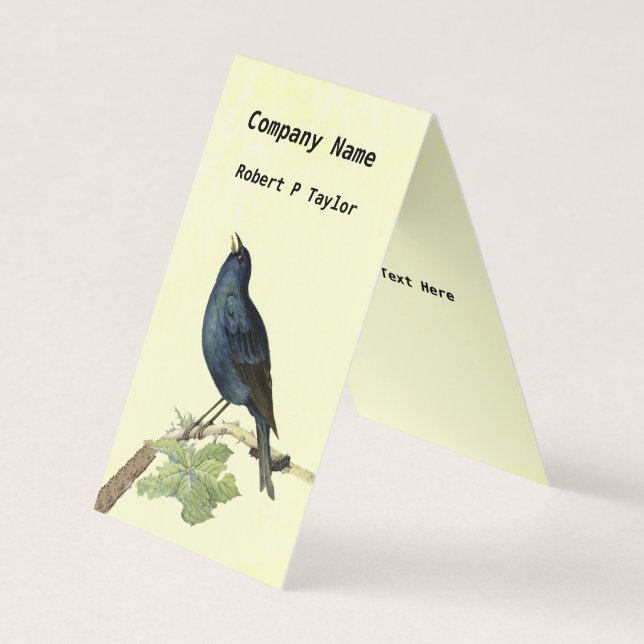 Elegant Black Bird on Branch Caterpillar Yellow Business Card (Front)