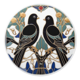 Elegant Black Birds Art Nouveau Bird Art Deco Ceramic Knob