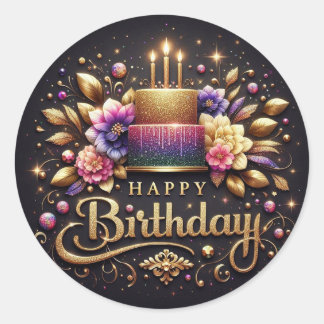 Elegant black birthday sticker