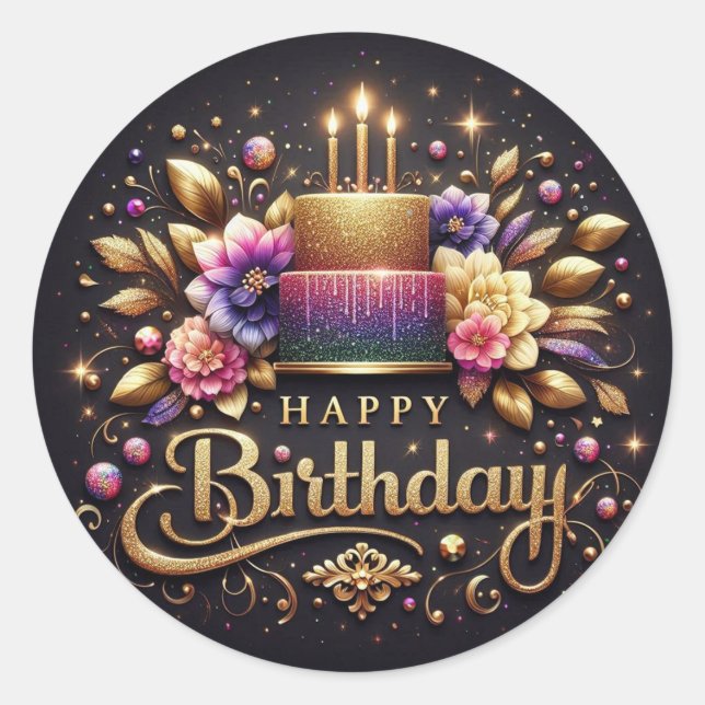 Elegant black birthday sticker  (Devant)