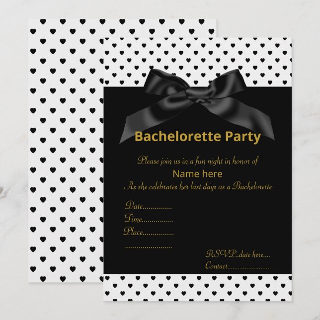 ÉLÉGANT BLACK BLACK BACHELORETTE INVITATION (Devant / Derrière)