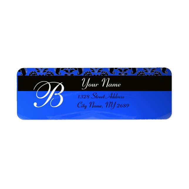 ELEGANT BLACK BLUE DAMASK MONOGRAM (Front)
