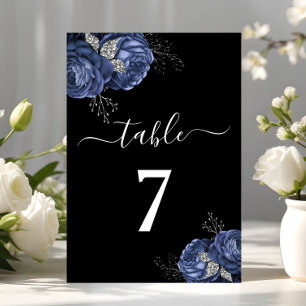 Elegant Black Blue Floral  Table Number