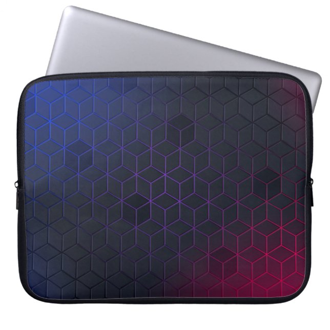 Elegant Black-Blue-Red Geometric Pattern Laptop Sleeve (Front)