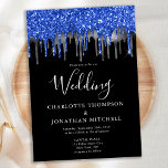 Elegant Black Blue Silver Glitter Drips Wedding Invitation<br><div class="desc">Invite your friends and family to celebrate your special day with these black, silver and blue glitter drips wedding invitation cards. Customize with your names, and all your wedding info. This police themed wedding and law enforcement wedding collection will be a favourite among all police officers, police wife and law...</div>