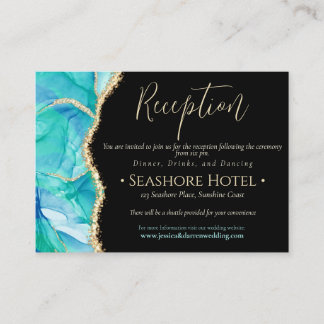 Elegant Black Blue Watercolor Wedding Reception Enclosure Card
