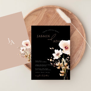 Elegant Black Blush Wildflower Floral Wedding Invitation