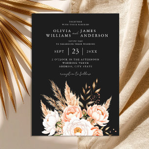 Elegant Black Boho Chic Floral Fall Wedding Invitation
