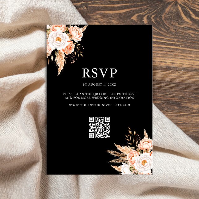 Elegant Black Boho Chic Floral Fall Wedding RSVP Card (Creator Uploaded)
