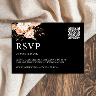 Elegant Black Boho Chic Floral Fall Wedding RSVP Card
