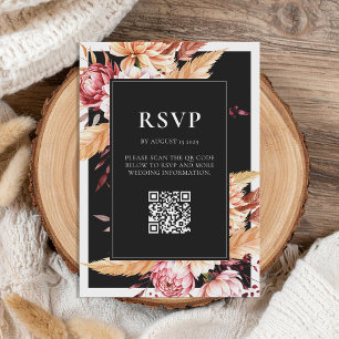 Elegant Black Boho Chic Floral Wedding RSVP Card