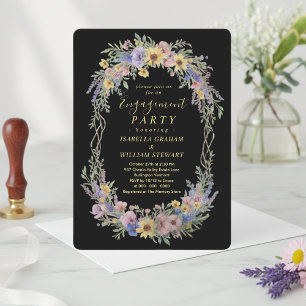 Elegant Black Boho Wildflower Engagement Party Invitation